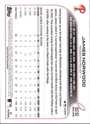 James Norwood 2022 Topps Update Philadelphia Phillies Baseball Card NM-MT