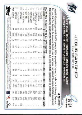 2022 Topps Update US197 Jesus Sanchez Miami Marlins MLB Baseball Card in NM-MT condition