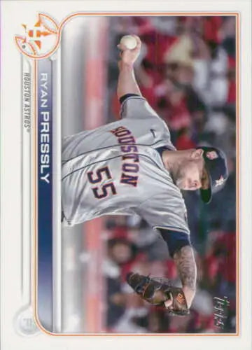 Original gloss 2022 Topps Update US264 Ryan Pressly baseball card of Astros pitcher