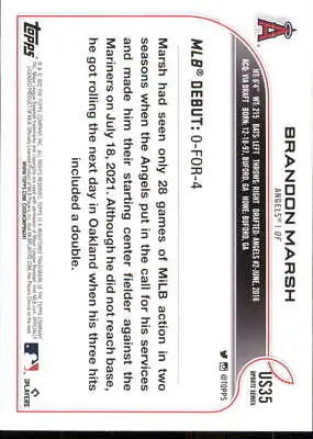 Baseball card back of 2022 Topps Update Brandon Marsh Los Angeles Angels Rookie Card