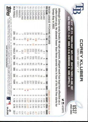 Corey Kluber 2022 Topps Update #US37 Baseball Card Tampa Bay Rays MLB NM-MT