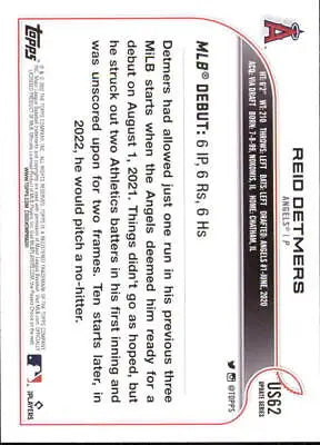 Back of 2022 Topps Update Reid Detmers Rookie Los Angeles Angels MLB Card NM-MT