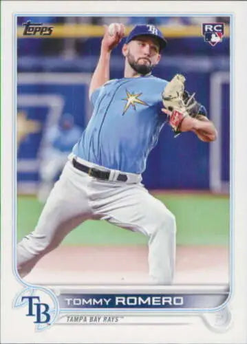 Baseball card back image of 2022 Topps Update US76 Tommy Romero Rookie Rays NM-MT