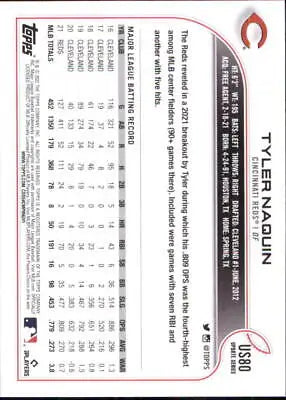 2022 Topps Update US80 Tyler Naquin Cincinnati Reds Baseball Card MLB NM-MT