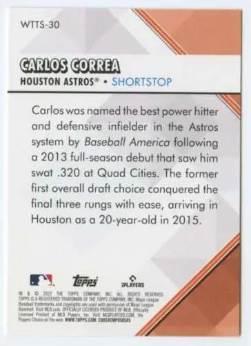 Carlos Correa baseball card from 2022 Topps Welcome to the Show with original gloss