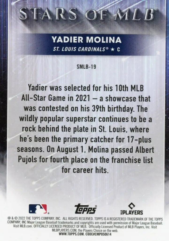 Topps Yadier Molina baseball card from 2022 Baseball Stars of MLB Insert