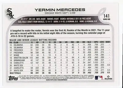 Yermin Mercedes baseball card from 2022 Topps Chicago White Sox #141, text-align center