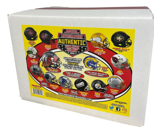 Box of miniature NFL football helmets from 2022 Tristar Hidden Treasures collection