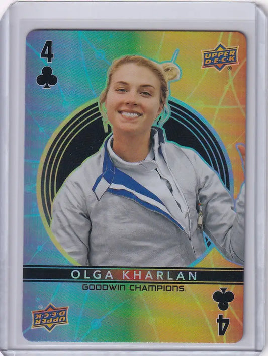 Smiling Female Athlete in Sports Uniform on 2022 Upper Deck Goodwin Playing Cards