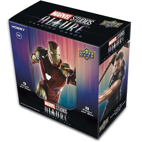 Marvel Studios trading card box featuring Iron Man from Upper Deck Marvel Allure