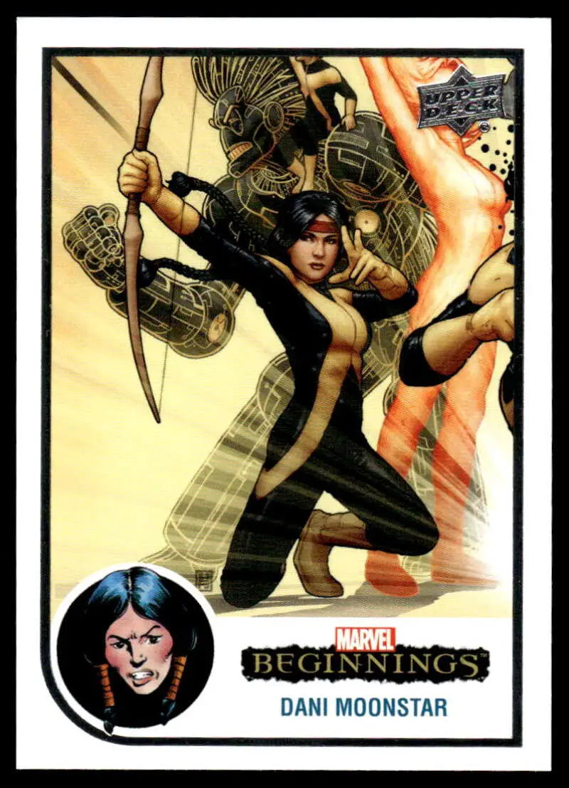 Dani Moonstar in action pose with bow and arrow, 2022 Upper Deck Marvel Beginnings card