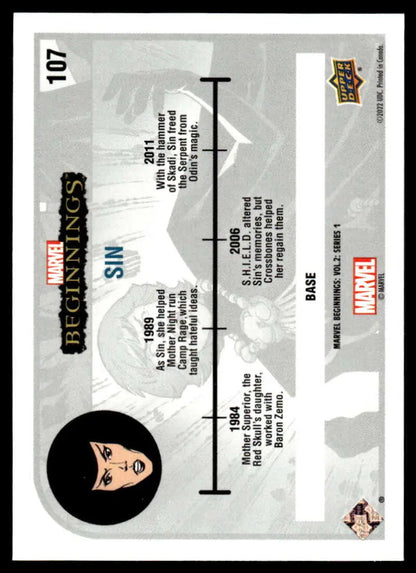 Trading card featuring timeline design and portrait from Marvel Beginnings Vol 2 Series 1