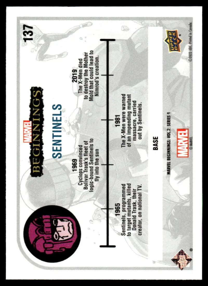 Trading card depicting a timeline from Upper Deck Marvel Beginnings Vol. 2 Series 1