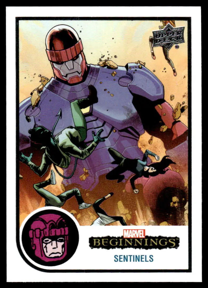 Purple and red Sentinel robot from Upper Deck Marvel Beginnings Vol 2 Series 1 #137 Achebe