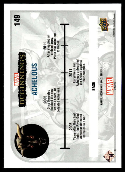 Trading card from Marvel Beginnings Vol 2 featuring a timeline and dark emblem