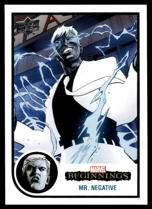 Trading card of Mr. Negative surrounded by lightning from Marvel Beginnings Vol 2