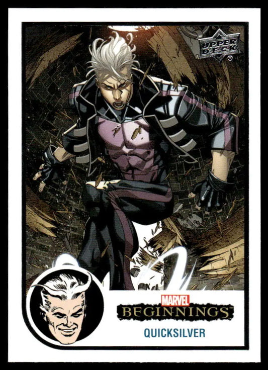 Marvel trading card of Quicksilver in action from Upper Deck Marvel Beginnings Vol. 2