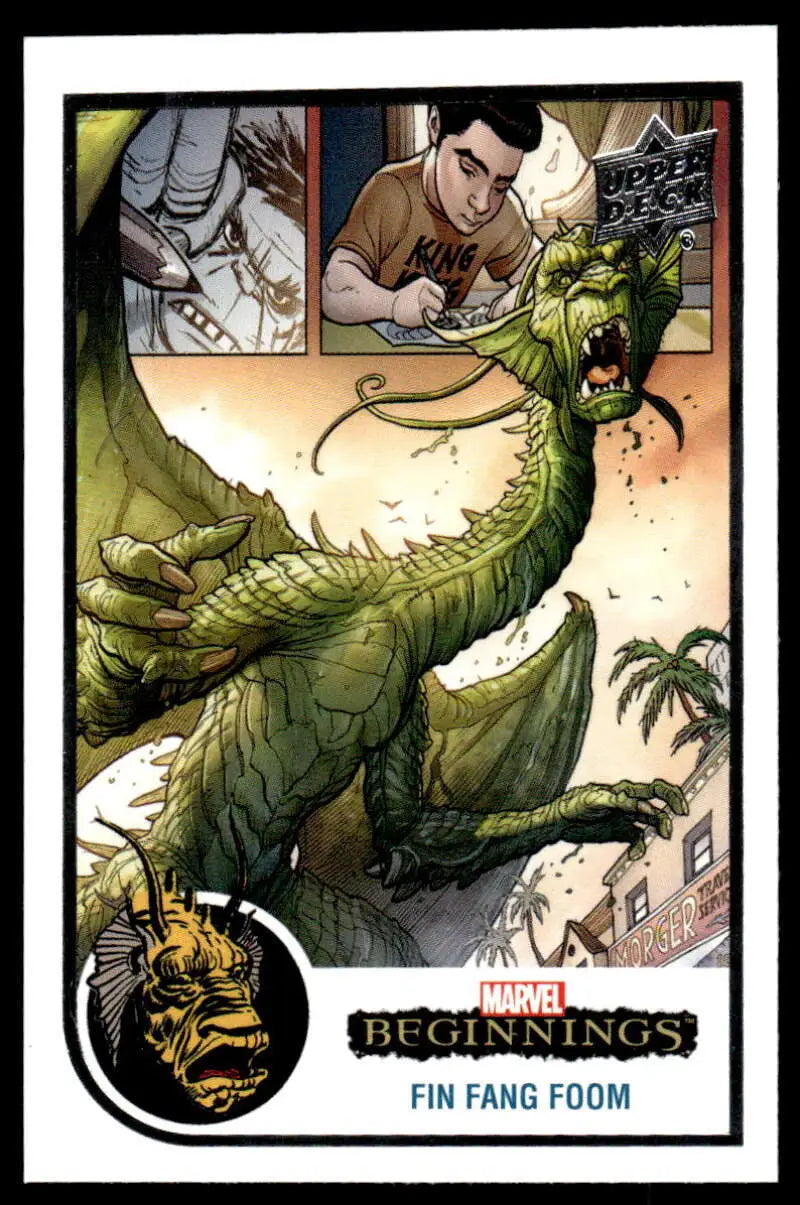 Green dragon Fin Fang Foom roaring with scales and fangs in 2022 Upper Deck card