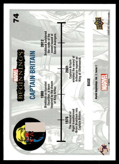 Trading card featuring a timeline chart and logo from Upper Deck Marvel Captain Britain