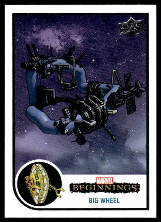 Mechanical spacecraft with multiple appendages from Marvel Beginnings Vol 2 Big Wheel card