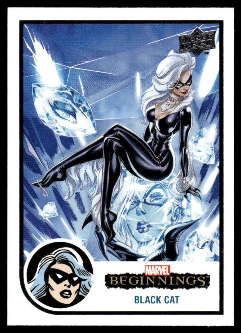 Black Cat trading card from Upper Deck Marvel Beginnings Vol. 2 with blue energy effects