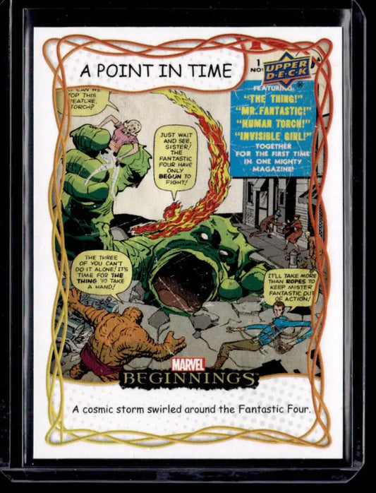 Hulk smashing through a wall on 2022 Upper Deck Marvel Beginnings Vol card featuring Fantastic Four