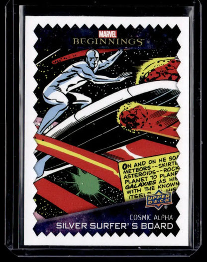 Silver Surfer’s cosmic surfboard with energy trails from Marvel Beginnings Vol 2 card