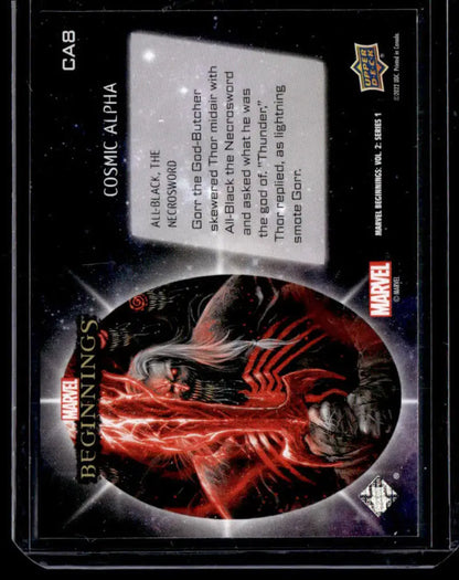 Cosmic-themed Upper Deck Marvel trading card with red energy effects, Marvel Beginnings Vol. 2