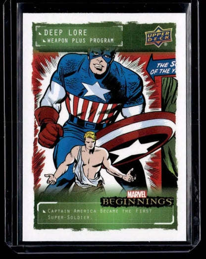 Captain America trading card from Upper Deck Marvel Beginnings with action-packed illustration