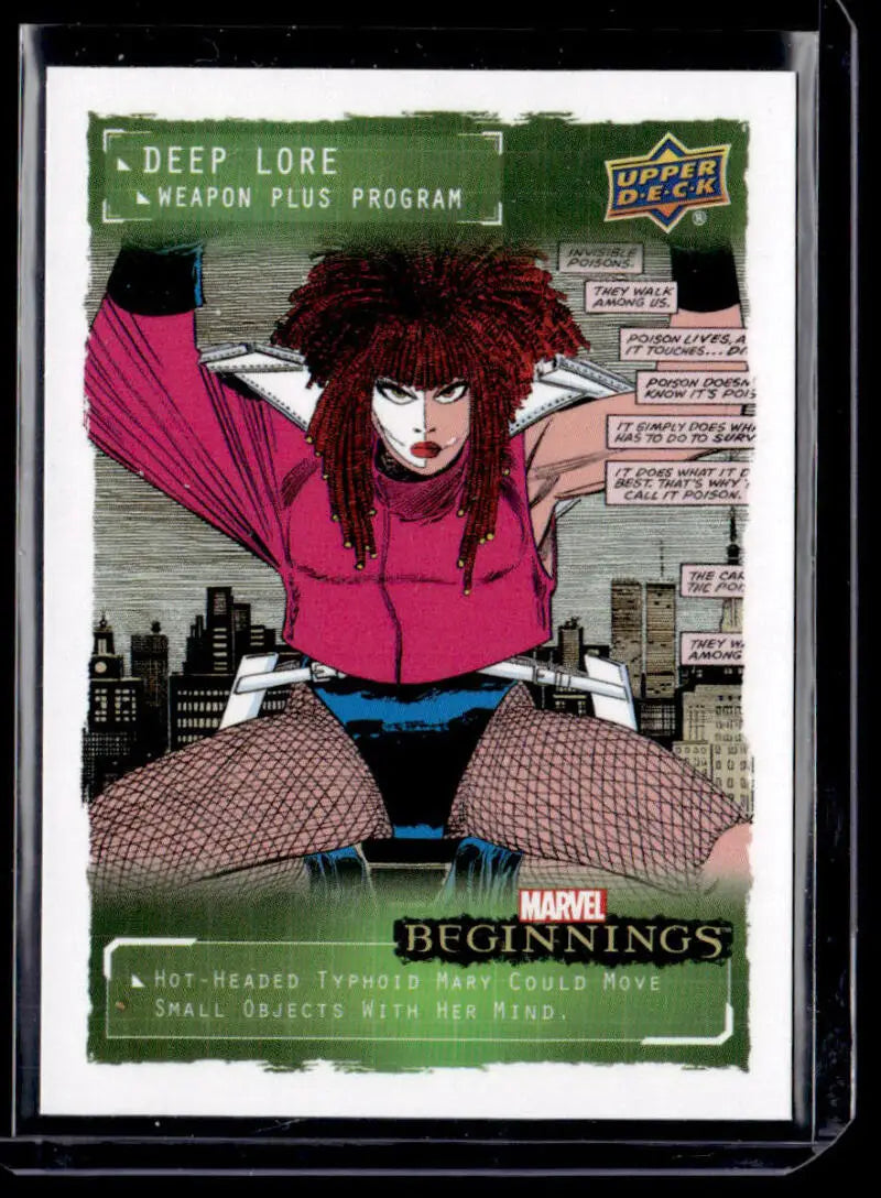 Trading card of Typhoid Mary in fishnet stockings from Upper Deck Marvel Beginnings Vol 2