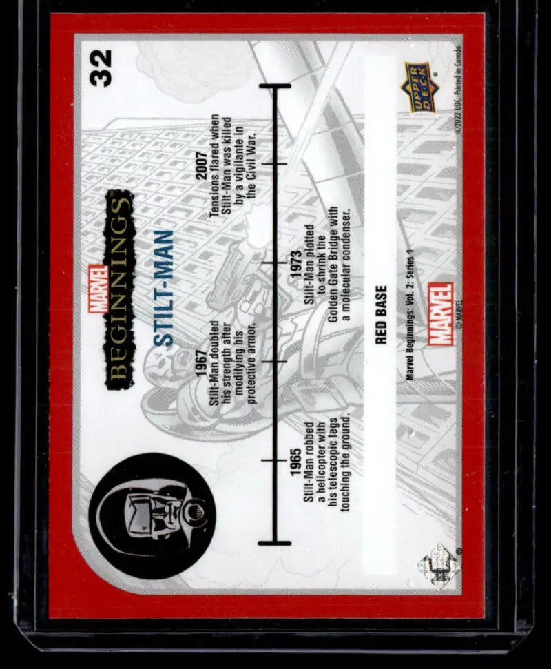 Trading card featuring black hockey puck logo and red border from Marvel Beginnings Vol. 2