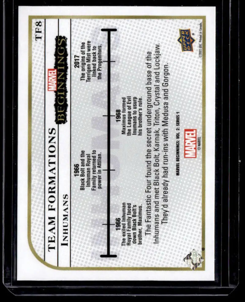 Baseball trading card featuring timeline info from Upper Deck Marvel Beginnings Vol 2