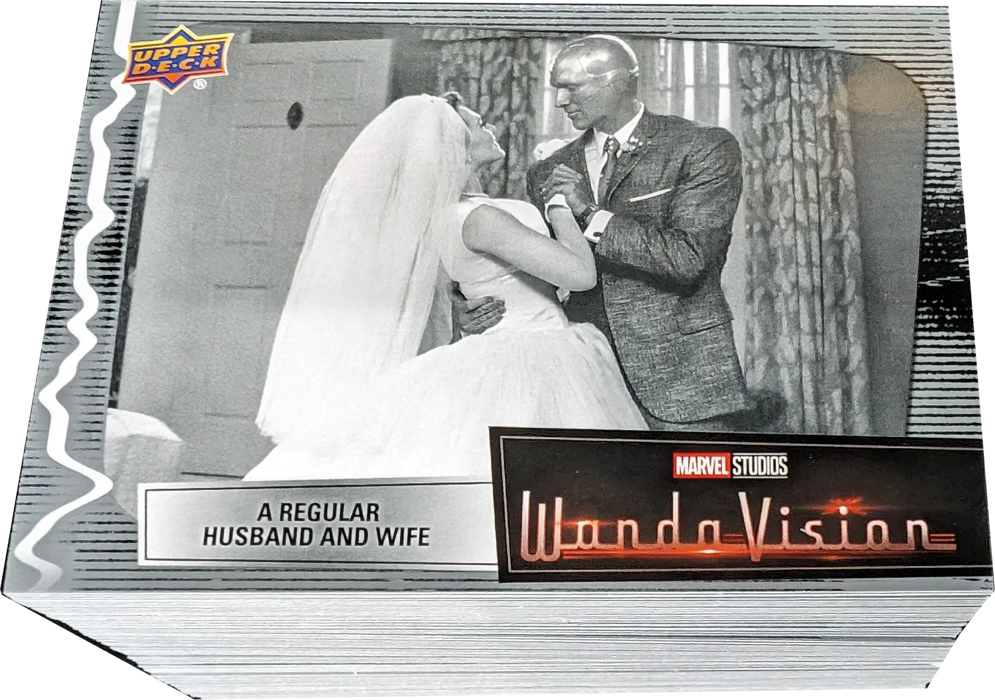 Black and white wedding trading card from 2022 Upper Deck Marvel WandaVision base set