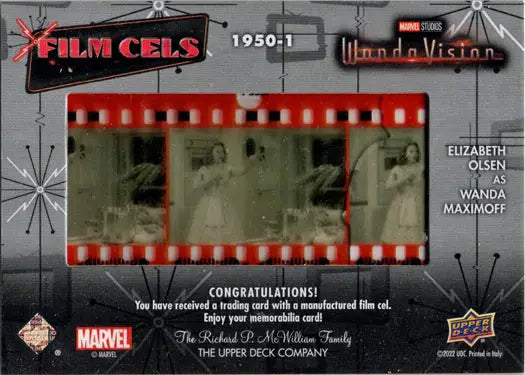 Film strip cell from WandaVision in vintage style featured in trading cards collection