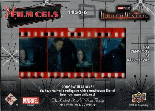 Film strip cell from WandaVision with red borders featured on trading cards