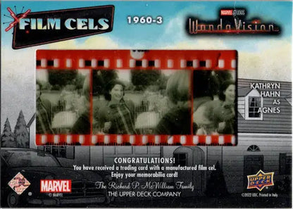 Film cel strip from WandaVision in vintage 1960s style featured in trading card