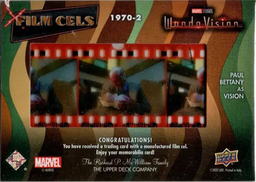 Film cell strip from 2022 Upper Deck Marvel WandaVision trading cards featuring Paul Bettany