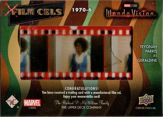 Film cel trading card from Marvel WandaVision featuring vintage film frames