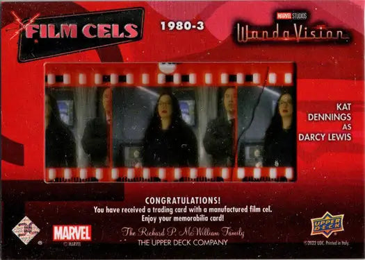 Film cell strip card from Marvel’s WandaVision featuring dark interior scenes in trading cards