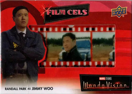 Red WandaVision Film Cels trading card with two film strip images from Upper Deck