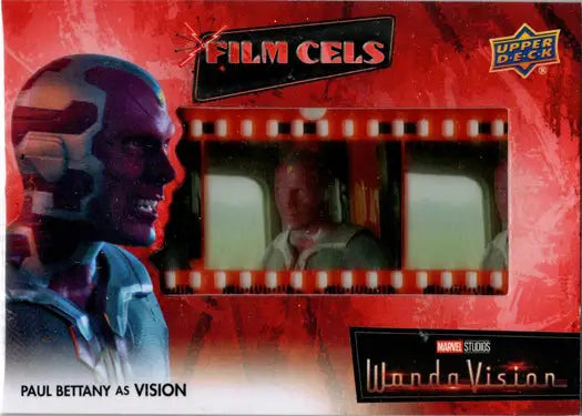 Film cel trading card from Marvel WandaVision featuring Vision in a film strip design