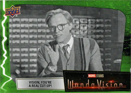 Black and white trading card featuring Green Vision from Marvel Studios WandaVision