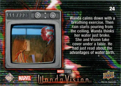 Green Vision trading card from 2022 Upper Deck Marvel WandaVision featuring a TV scene