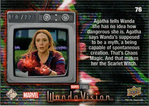 Trading card from Marvel WandaVision featuring Green Vision and chaos magic details