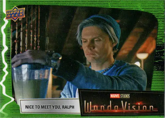 Green Vision trading card from Marvel Studios WandaVision featuring a glass of beer