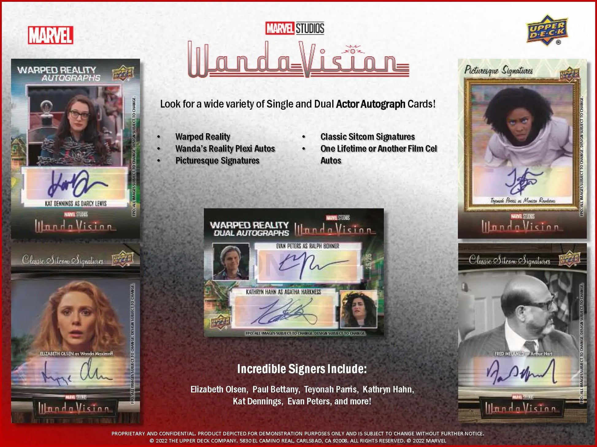 Advertisement for Upper Deck Marvel WandaVision autograph trading cards with signatures