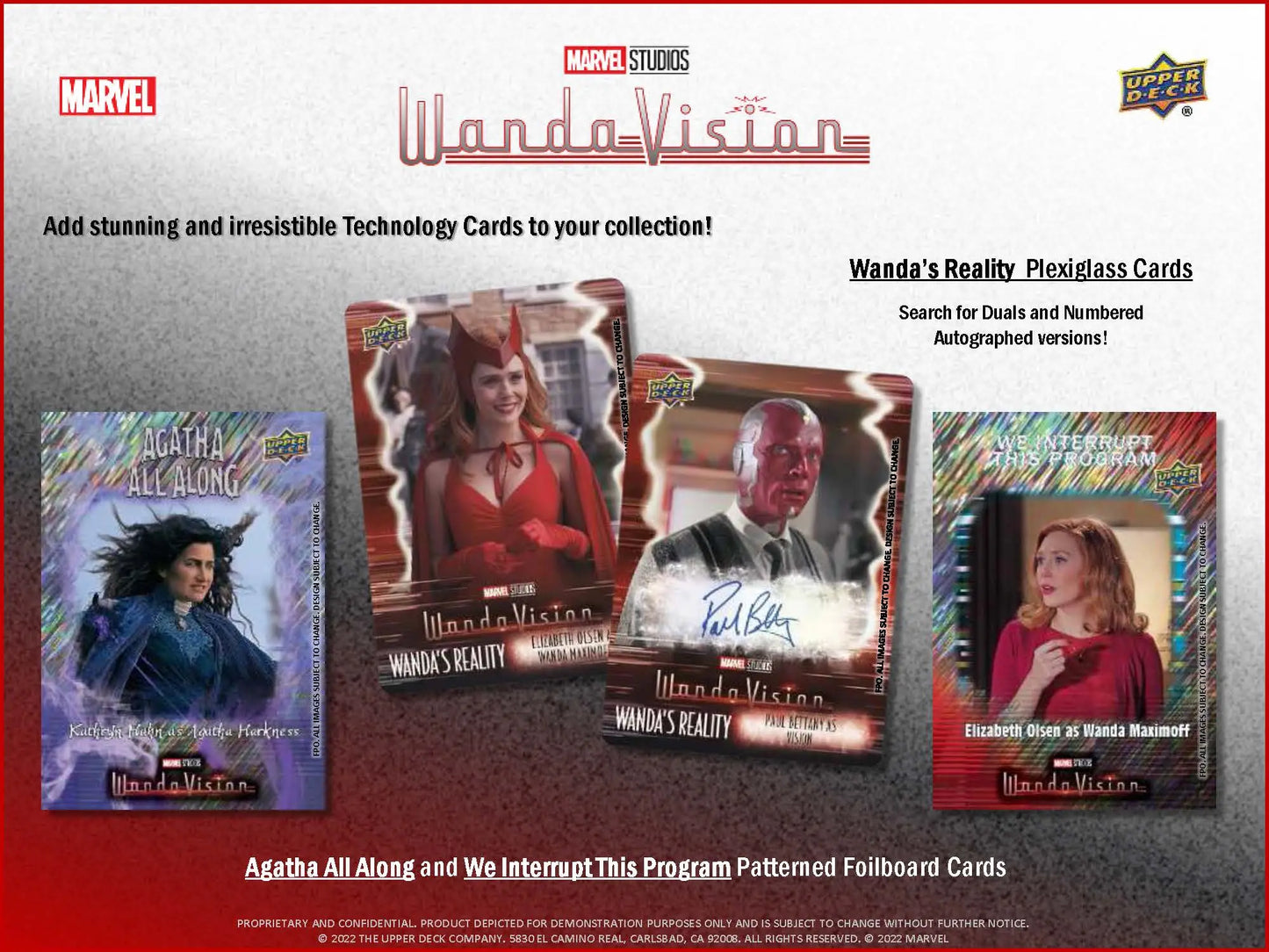 Advertisement for Upper Deck Marvel WandaVision trading cards with character images