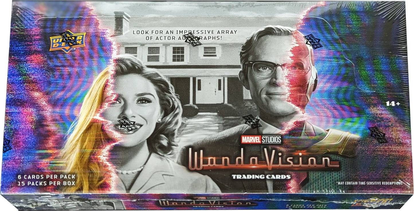 Trading card box for Upper Deck Marvel Studios’ WandaVision series with holographic effects