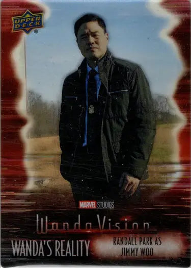 Marvel trading card from WandaVision featuring Randall Park in a black jacket and blue tie