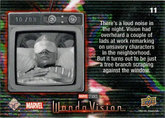 Vintage television set showcasing the 2022 Upper Deck Marvel White Vision trading card